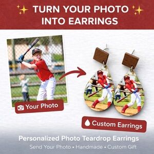 Custom Photo Earrings | Personalized Picture Teardrop Earrings | Handmade Gift